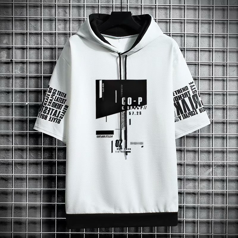 Men's Hoodie Short Sleeve Printed Letters in 6 Colors Korean Fashion Size M-3Xl