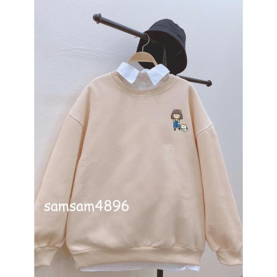 Áo sweater form rộng Unisex cô chủ và cún con siêu xinh PT1, Áo hoodie nỉ không mũ phong cách oversize streetwear