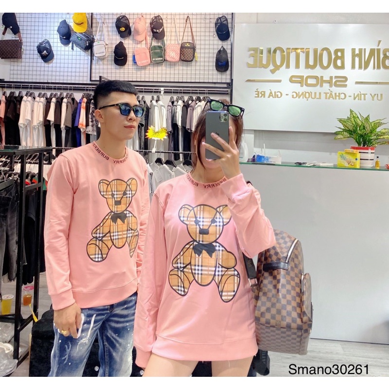 Áo nỉ đôi thu đông bbr in gấu kẻ sọc vàng | BigBuy360 - bigbuy360.vn