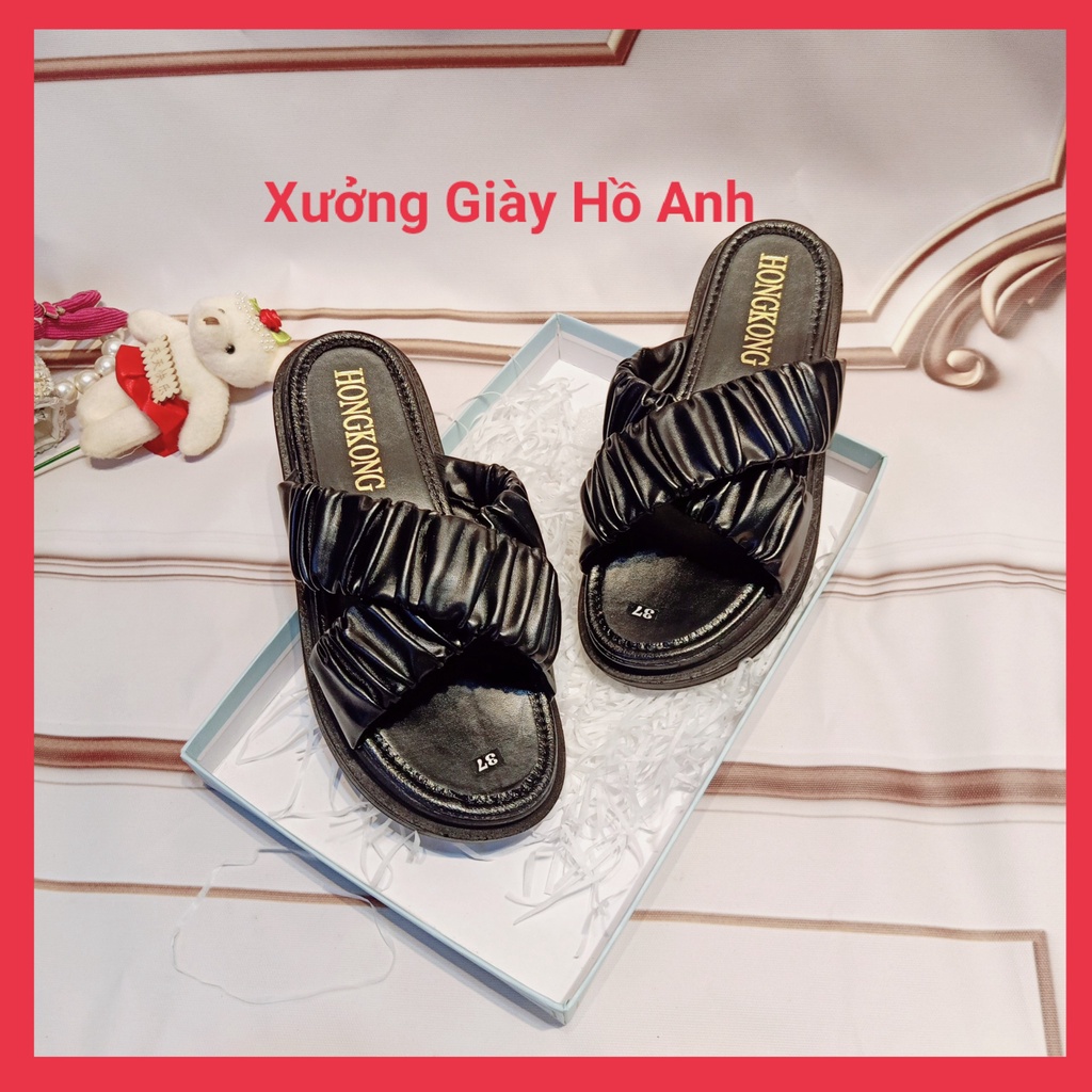 Dép Bánh Mì Nữ Đế Cao Quai Nhúm Chéo Siêu Nhẹ Êm Sang Chảnh