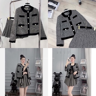 Set áo khoác dạ pha viền nhung