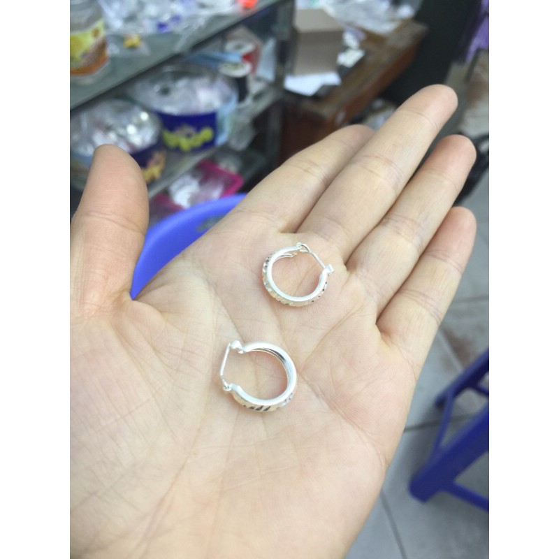 Khuyên tai tròn phay sáng đường kính to 1,2cm dành cho người tai dày bạc chuẩn bản mo 3-4li