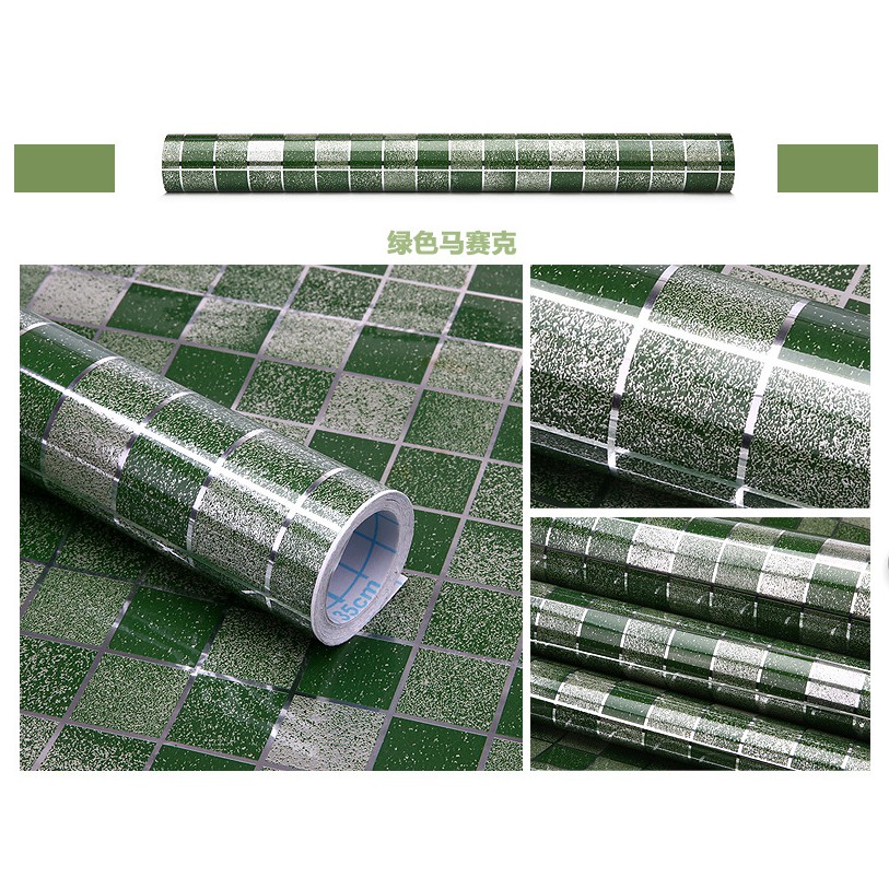 Decal giấy dán bếp tráng nhôm cách nhiệt màu xanh lá khổ 45cm keo sẵn