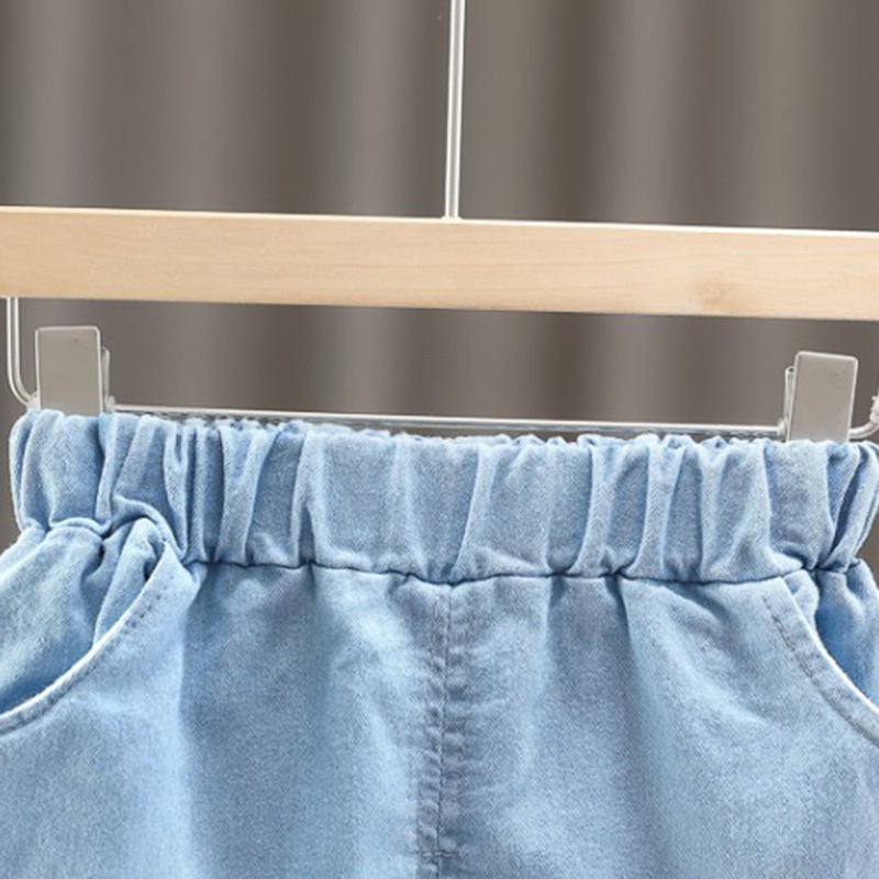 Bộ áo thun tay ngắn in hình hoạt hình + quần đùi denim thời trang mùa hè dành cho bé trai từ 0-4 tuổi