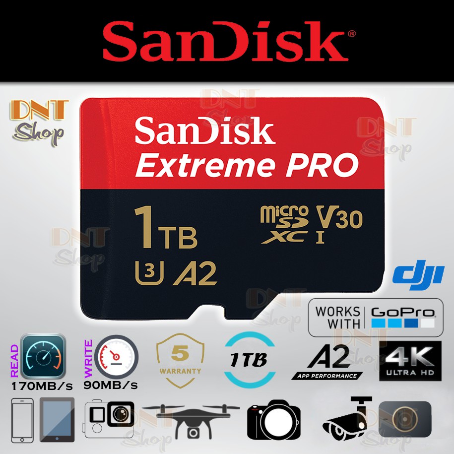 Thẻ nhớ MicroSDXC SanDisk Extreme PRO A2 - 1TB V30 U3 Class 10 UHS-I 200MB/s 170MB/s (SDSQXCD-1T00-GN6MA)