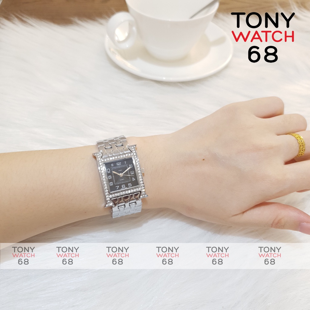 Đồng hồ nữ đeo tay mặt vuông chính hãng SL đẹp giá rẻ dây kim loại thời trang chống nước