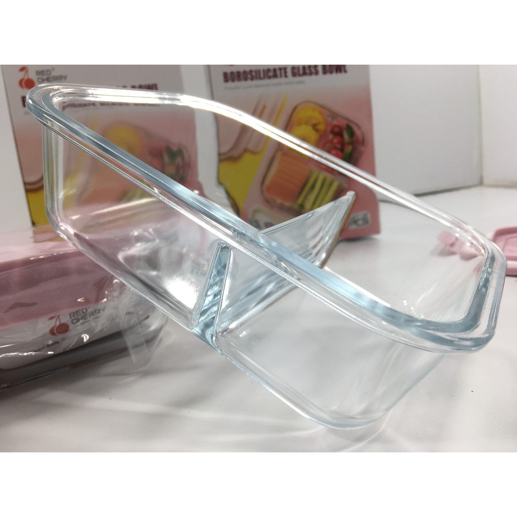 Hộp cơm thủy tinh chịu nhiệt cao đựng thức ăn, thực phẩm để lò vi sóng vuông tròn các loại Red cherry | BigBuy360 - bigbuy360.vn