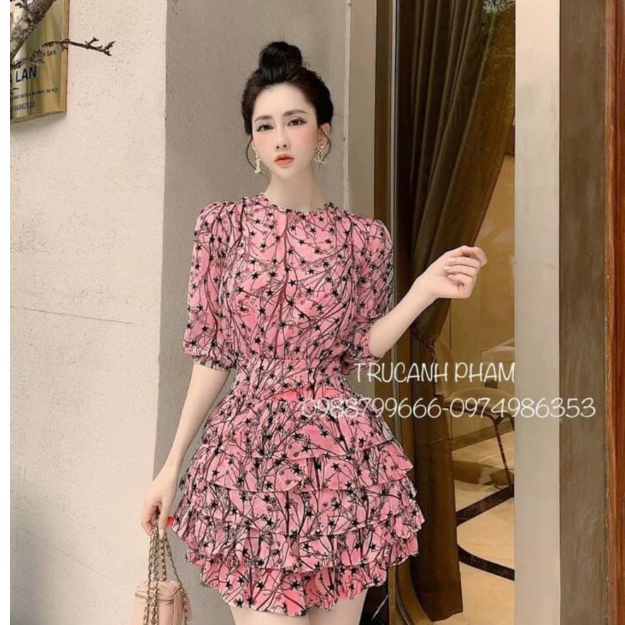 Đầm Xòe Tầng Họa Tiết Cổ Tròn Tay Lửng Thời Trang 2020 | BigBuy360 - bigbuy360.vn