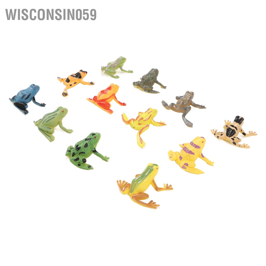 Wisconsin059 12 CÁI PVC Ếch Mô hình Bộ trang trí đồ chơi dạy học lưỡng cư với cỏ giả và đá