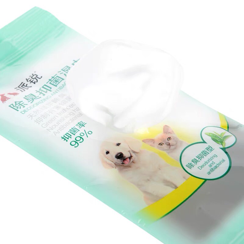 Khăn ướt kháng khuẩn ( túi 8 miếng )  Vệ sinh tai , Mắt,  Mặt Bàn chân cho chó mèo