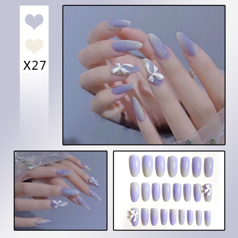 Set Móng Tay Giả Hình Vuông Màu Gradient Phong Cách Pháp
