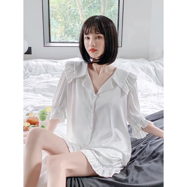 Bộ ngủ lụa cộc tay sang chảnh, thiết kế cao cấp