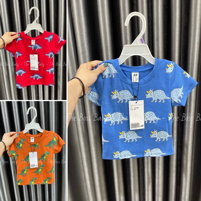 Set 3 áo cộc tay hè bé trai vải cotton hoạ tiết khủng long màu sắc The Boss Baby