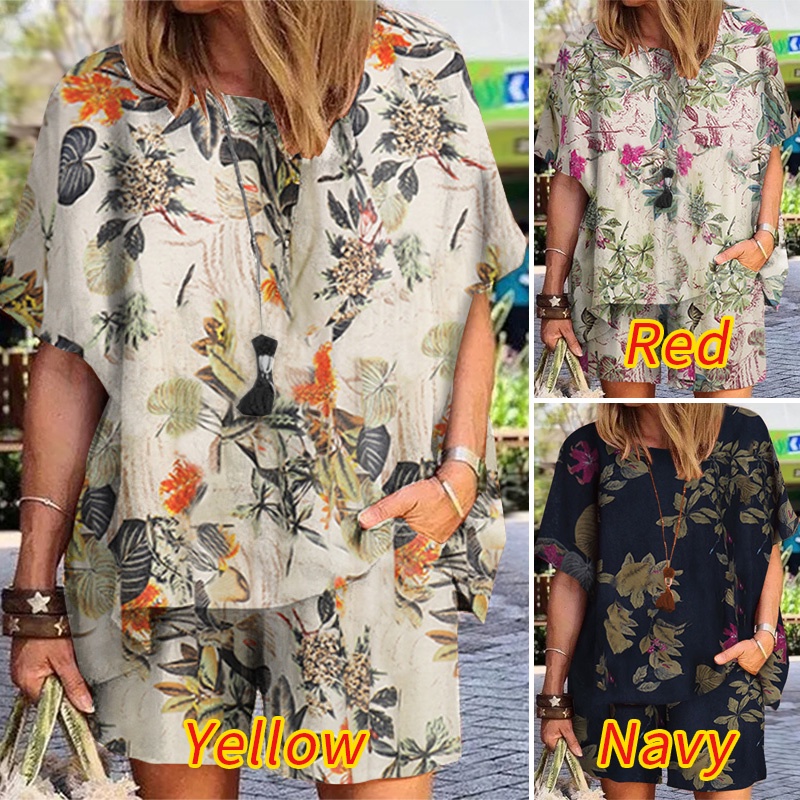 Set áo ngắn tay + quần short lưng cao ống rộng ZANZEA thời trang dành cho nữ