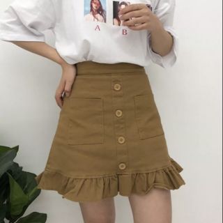Chân váy đuôi cá kaki váy có một hàng nút váy ngắn kiểu ôm body xinh xắn