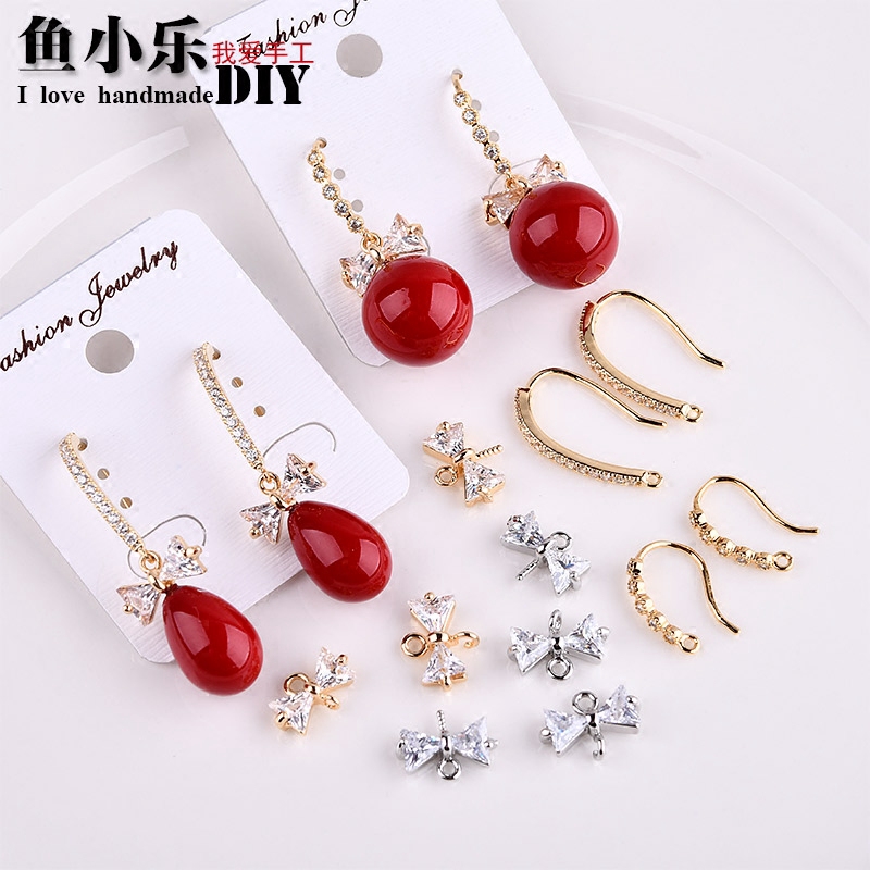 Bộ phụ kiện làm khuyên tai thủ công diy đính đá Zircon kèm móc treo