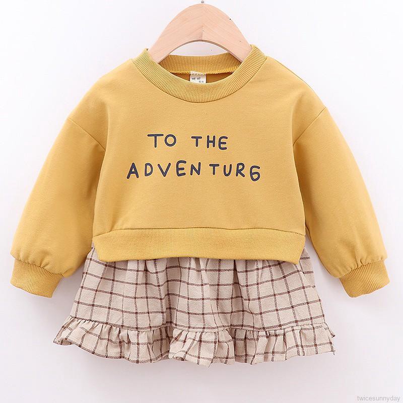 Đầm dài tay phối họa tiết ca rô đáng yêu dành cho bé gái