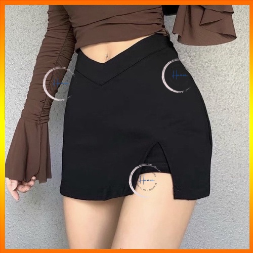 Chân Váy Ngắn Dáng Ôm Xẻ Đùi Chất Cotton Co Giãn Thoải Mái 2 Lớp Dày Dặn Cạp Cao Hanva