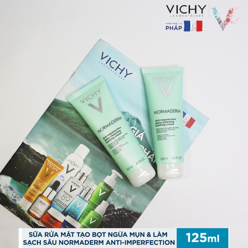 [NHẬP KHẨU-TEM PHỤ] Sữa Rửa Mặt Vichy Tạo Bọt Ngừa Mụn & Làm Sạch Sâu 125ml