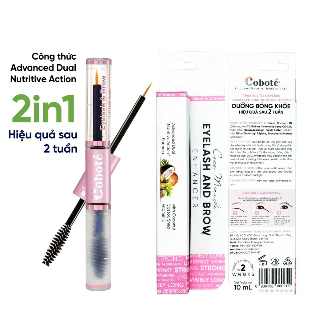 Serum dưỡng mi &amp; mày Coboté 10ml Mi dài trông thấy chỉ sau 2 tuần