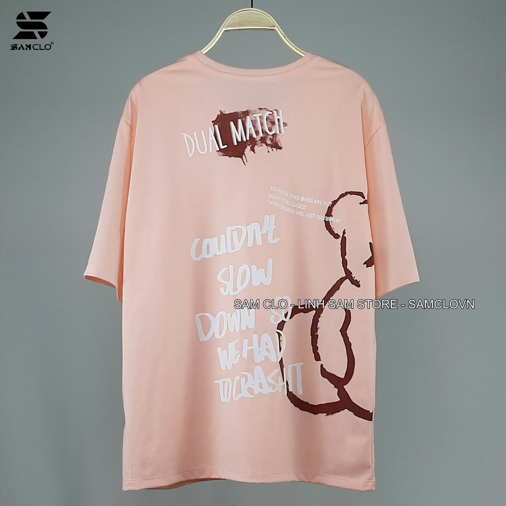 Áo thun tay lỡ nữ SAM CLO freesize phông form rộng dáng Unisex - mặc cặp, nhóm, lớp in hình GẤU dual match