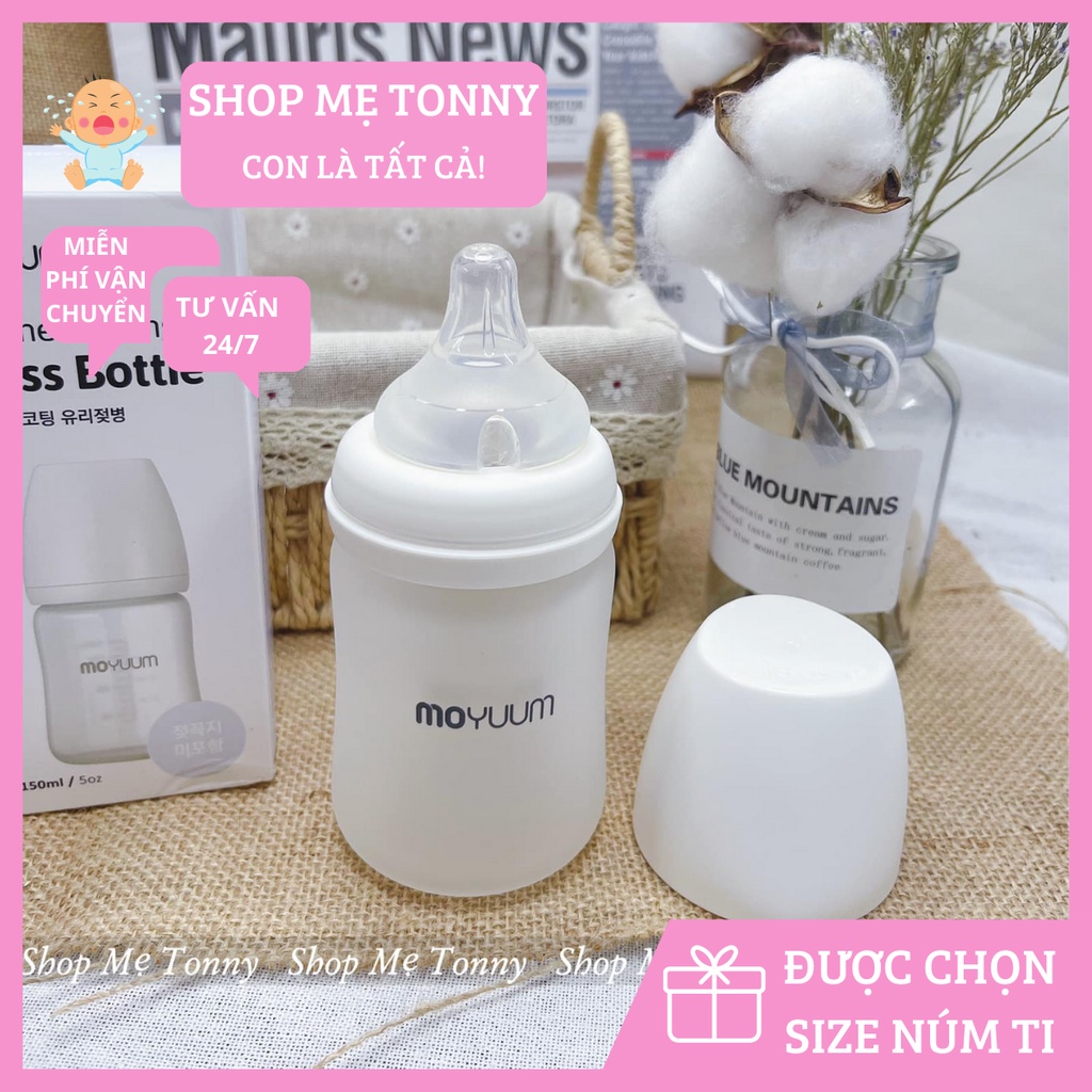 Bình sữa Moyuum thủy tinh tráng silicon cao cấp 150ml/240ml Hàn Quốc
