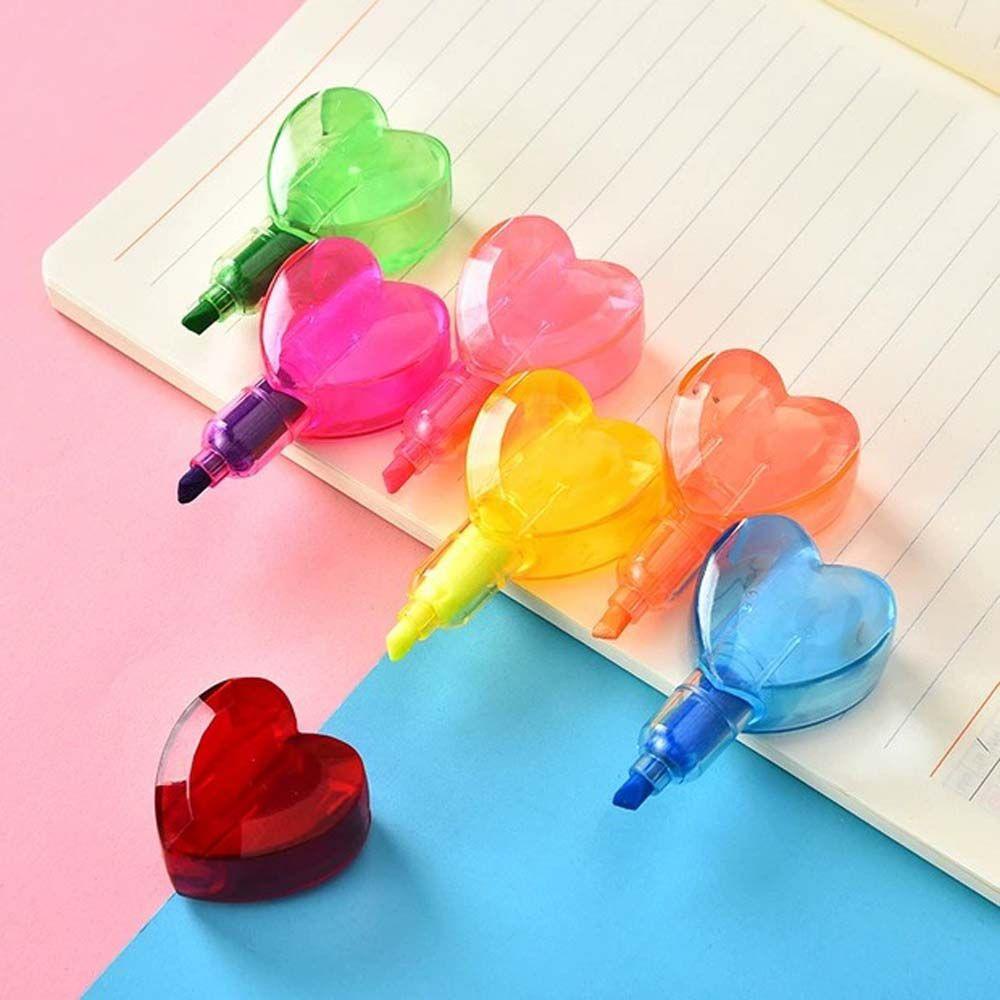 Bút Mực Sáng Nhiều Màu Hình Trái Tim Và Gấu 6 Trong 1