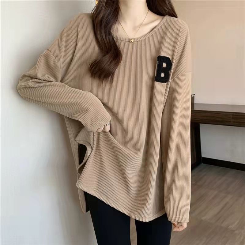 Áo Thun Tay Dài Dáng Rộng Xẻ Tà Thời Trang Xuân Thu Phong Cách Mới Cho Nữ