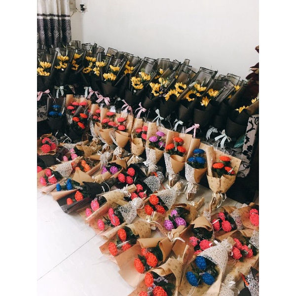 Bó hoa hồng 3 bông tặng thầy cô và dịp lễ, bó hoa giấy handmade