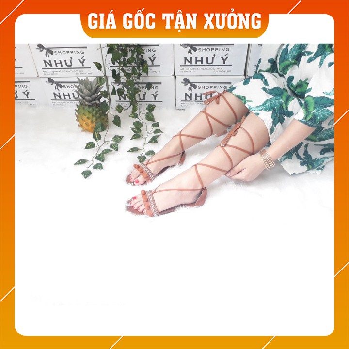 Giày sandal chiến binh thổ cẩm cột dây tua rua [HÀNG CÓ SẴN]