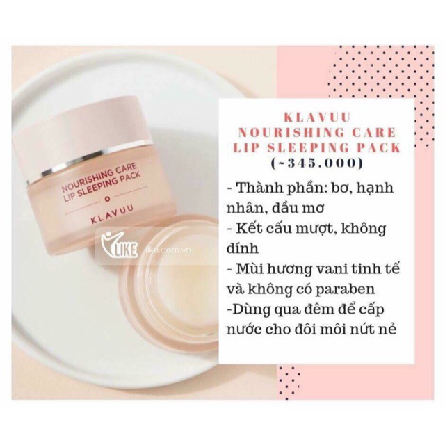 Mặt nạ môi Klavuu Nourishing Care Lip Sleeping Pack 200g giảm thâm môi hiệu quả - HONGS BEAUTY