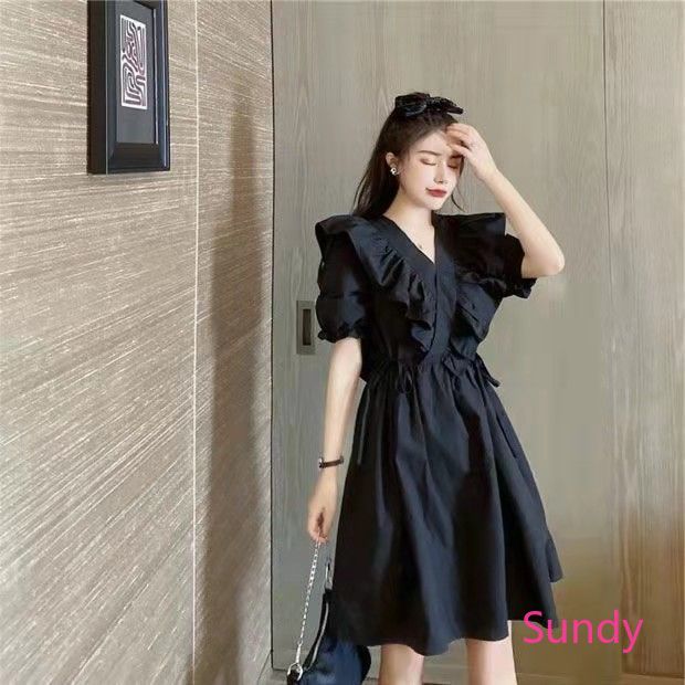 Đầm kiểu màu đen phong cách Pháp thời trang mùa hè dành cho nữ