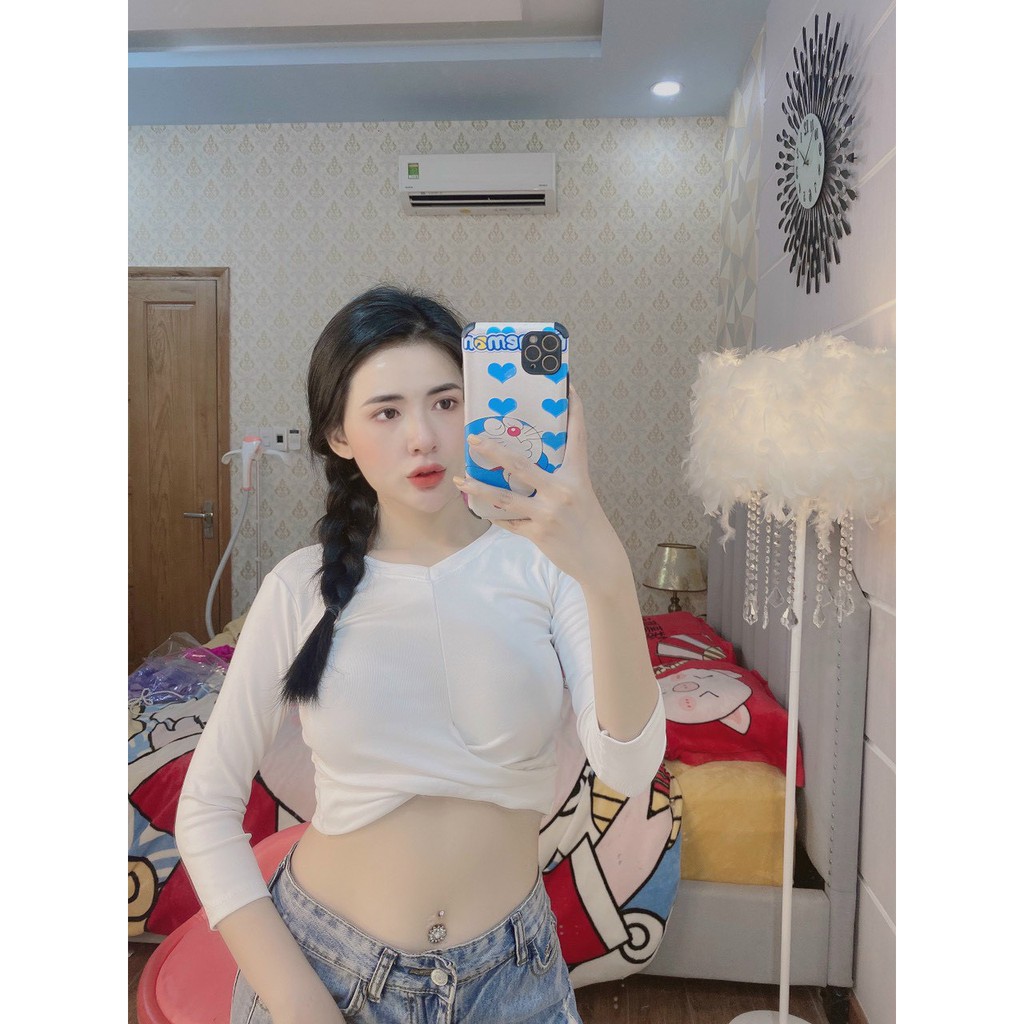 áo croptop xoắn eo tay dài hở rốn xinh hot xinhhh