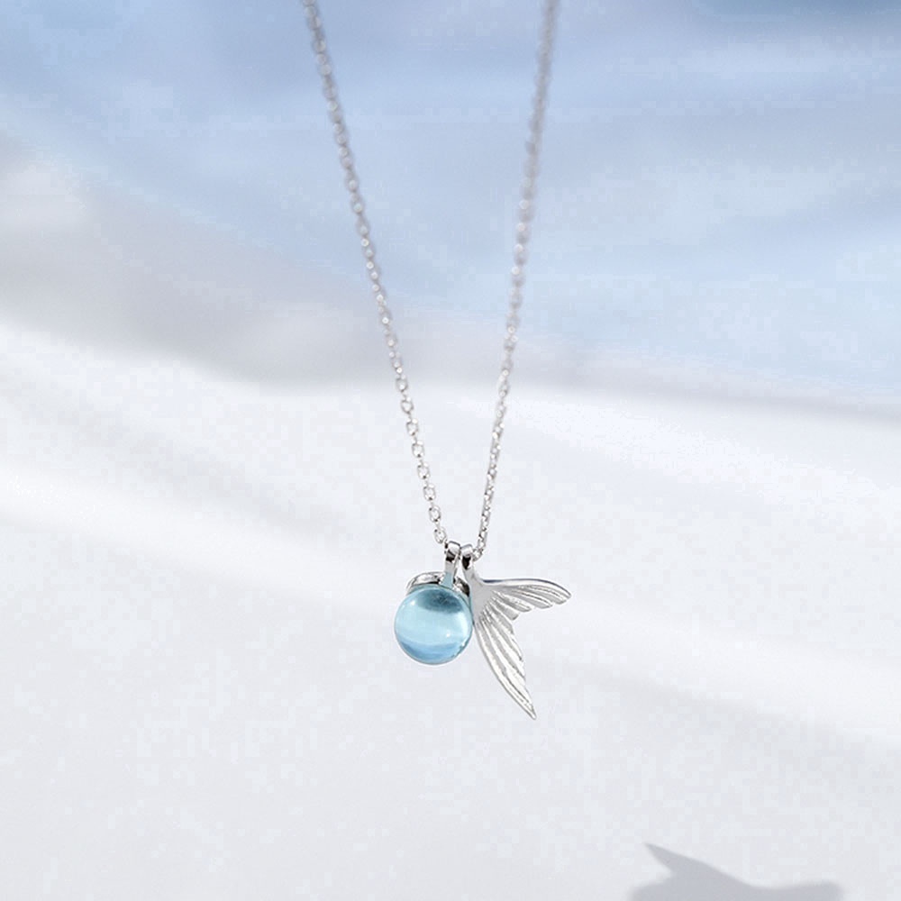 Vòng cổ Mặt Đuôi Cá Đính Đá Pha Lê Xanh