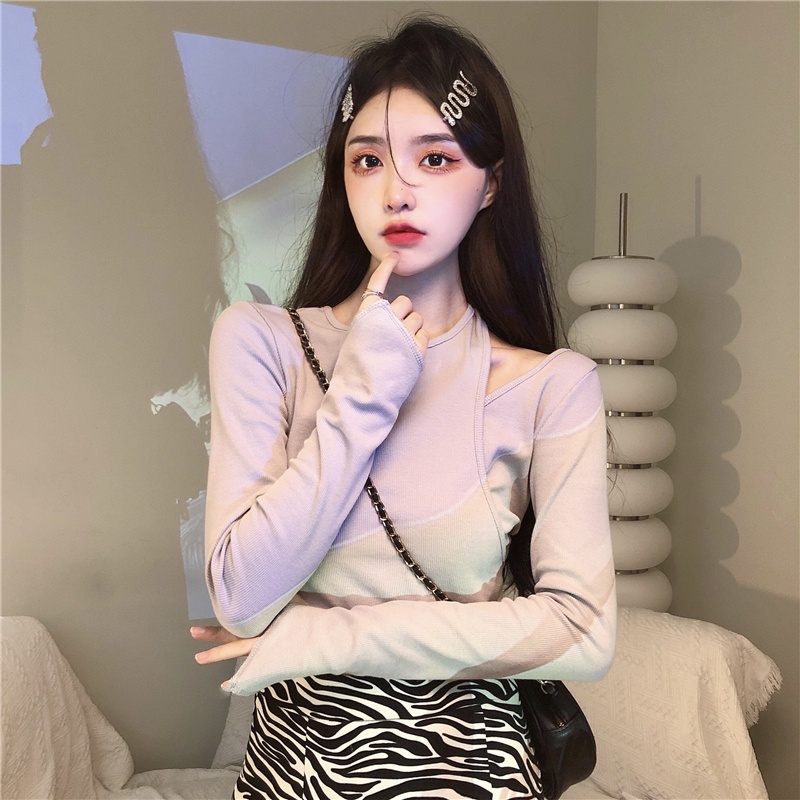 SUXI Áo thun croptop tay dài trơn màu ôm dáng thời trang phong cách hàn quốc cho nữ