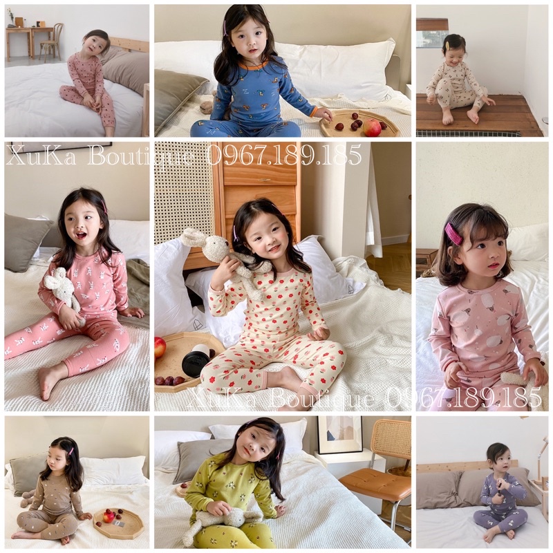 (SALE) Bộ quần áo Dài Tay bé gái Bé Trai Hàn Quốc [AMBB.Kids] Bộ quần áo ngủ Cotton [Video, ảnh thật chi tiết]