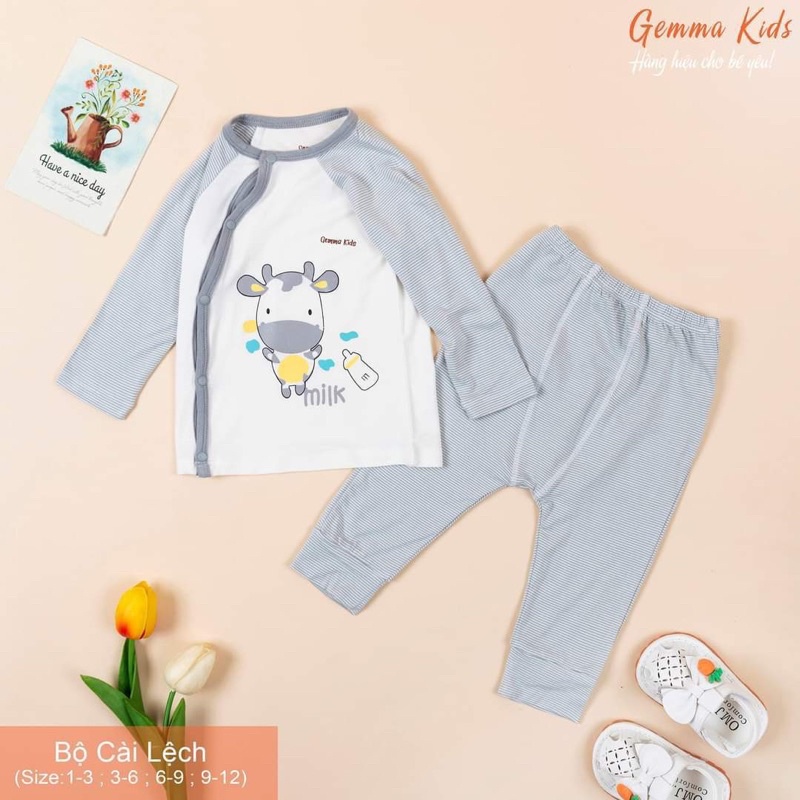 Bộ dài tay bamboo sợi tre mặc điều hoà chống muỗi mùa hè cho bé trai, bé gái hãng gemma kids