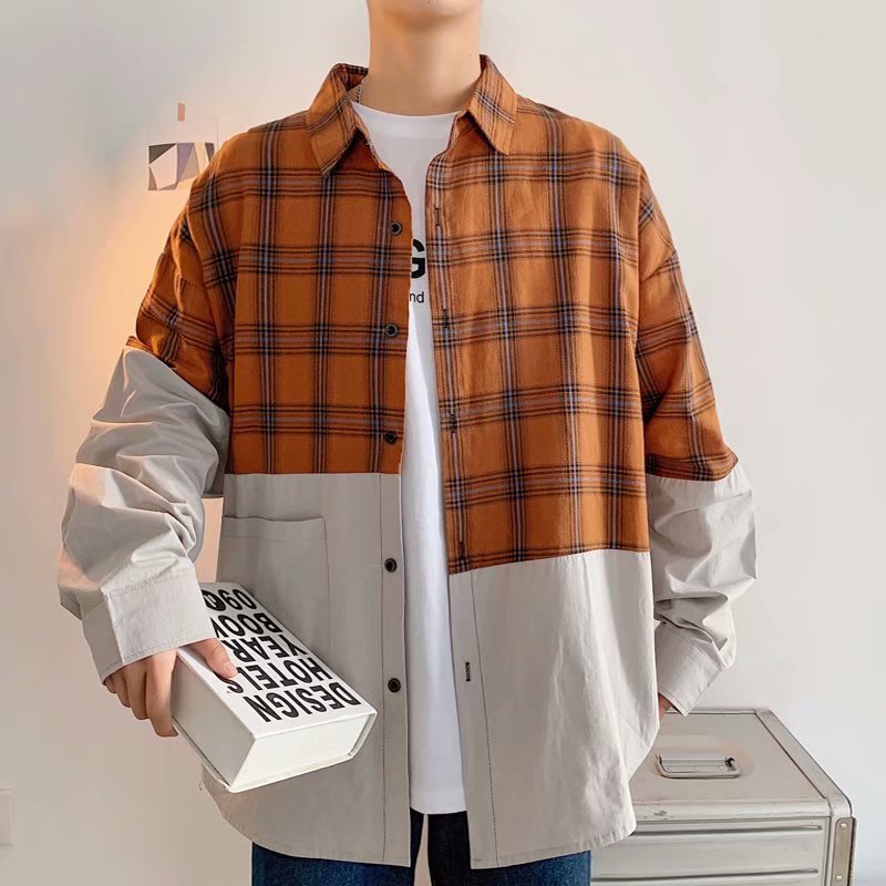 Áo Sơ Mi Tay Dài Dáng Rộng Họa Tiết Sọc Caro Phong Cách Retro Cho Nam Size M-2Xl