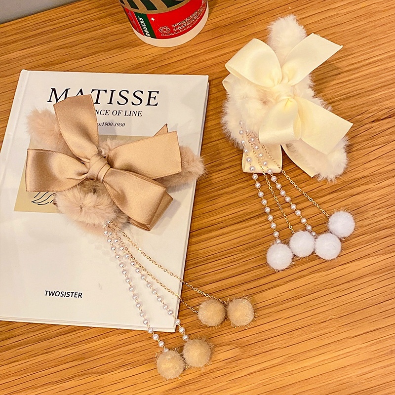 Hàng HOT Kẹp tóc hình nơ phối lông tua rua xinh xắn phong cách Hàn Quốc hợp thời trang cho nữ sang trọng Barrettes cho cô gái Phụ nữ Tiệc cưới【Texas053】