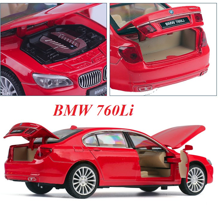 Xe ô tô mô hình BMW 760Li đồ chơi trẻ em bằng sắt tỉ lệ 1:32 xe có âm thanh và đèn mở các cửa