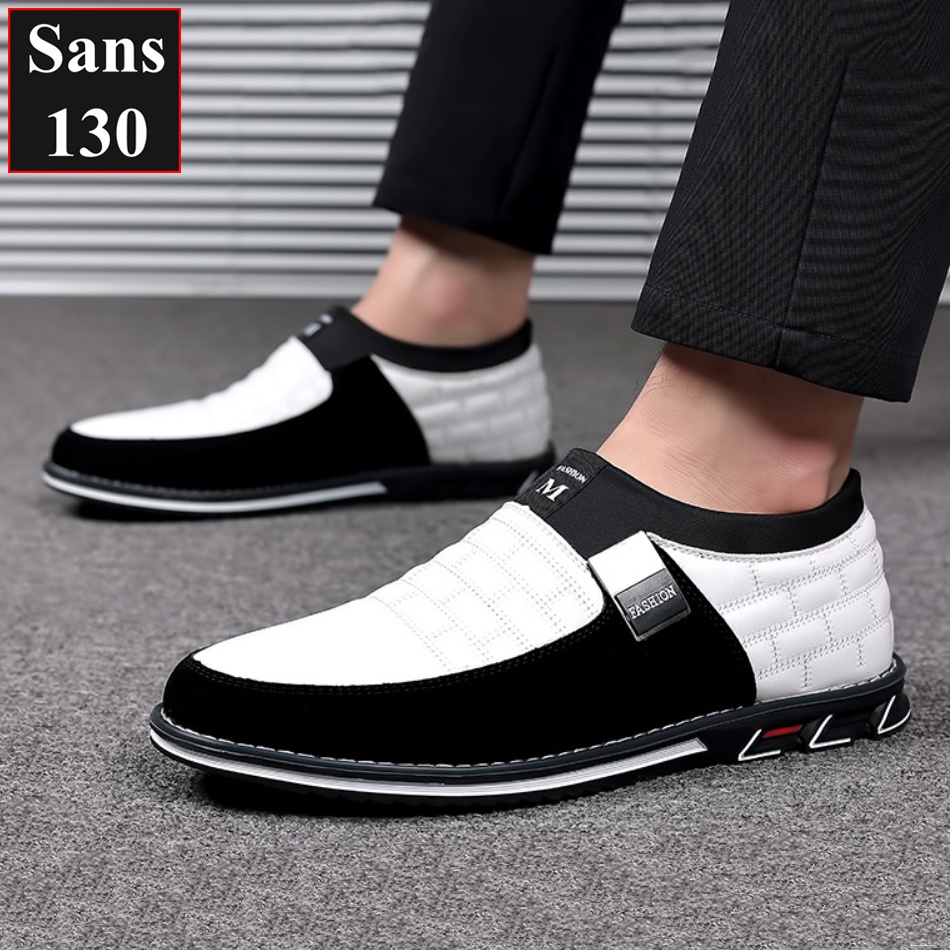 Giày da nam bigsize 52 51 50 49 48 47 46 45 44 43 Sans130 giầy lười không dây đen big size cỡ to lớn đẹp trẻ trung