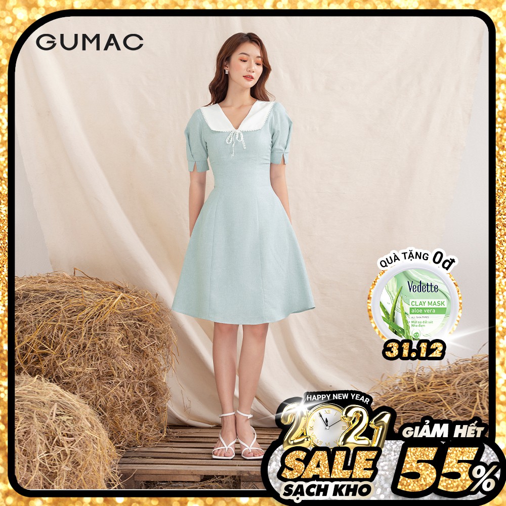 Đầm cổ trắng đăng ten GUMAC DA1004