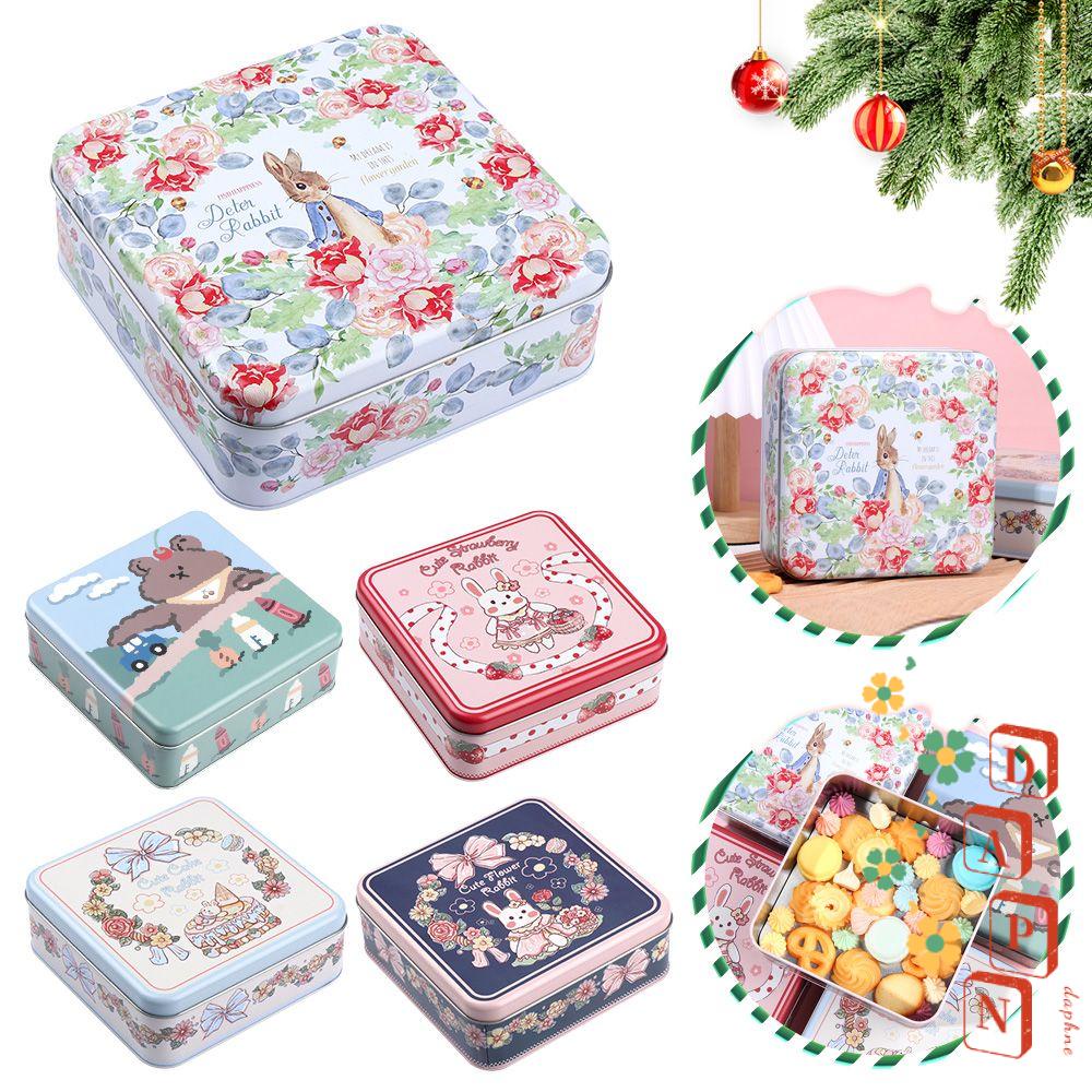 Hộp Thiếc Vuông Đựng Bánh Kẹo Hình Gấu Thỏ Giáng Sinh Năm Mới DIY