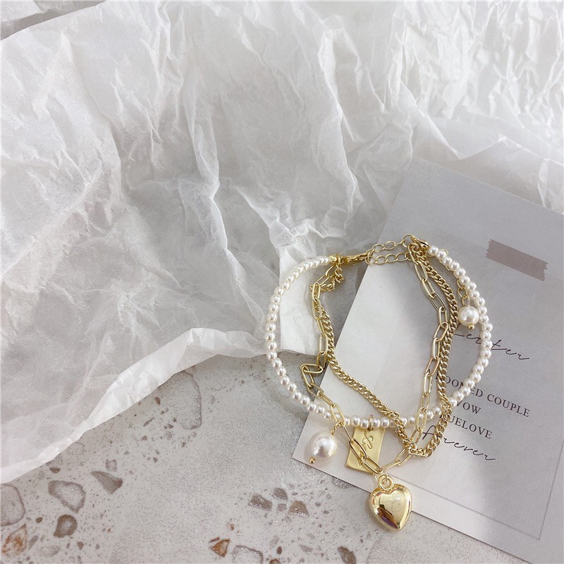 Retro multi - love bracelet Ins pearl pendant ornaments