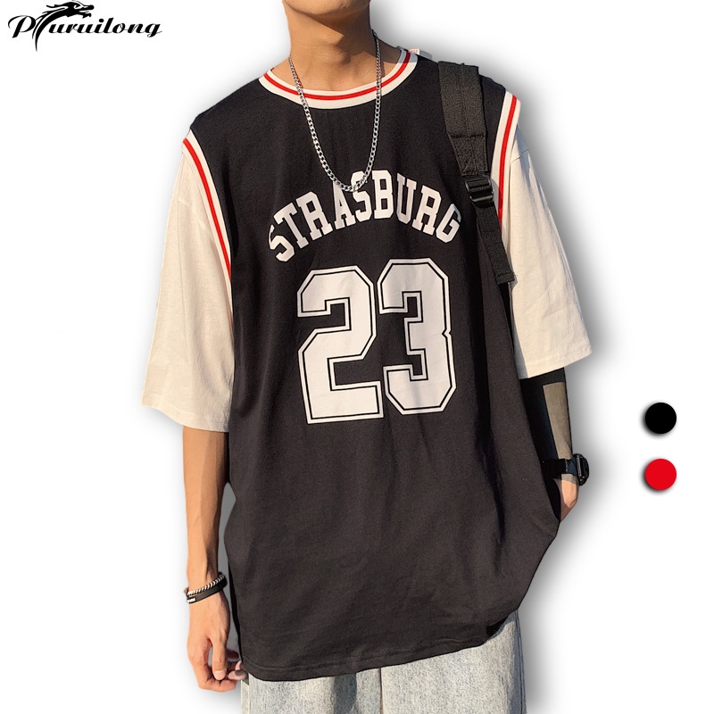 Áo thun thể thao jersey PURUILONG tay lỡ giả hai lớp số 23 phong cách Hàn Quốc thời trang dành cho nam