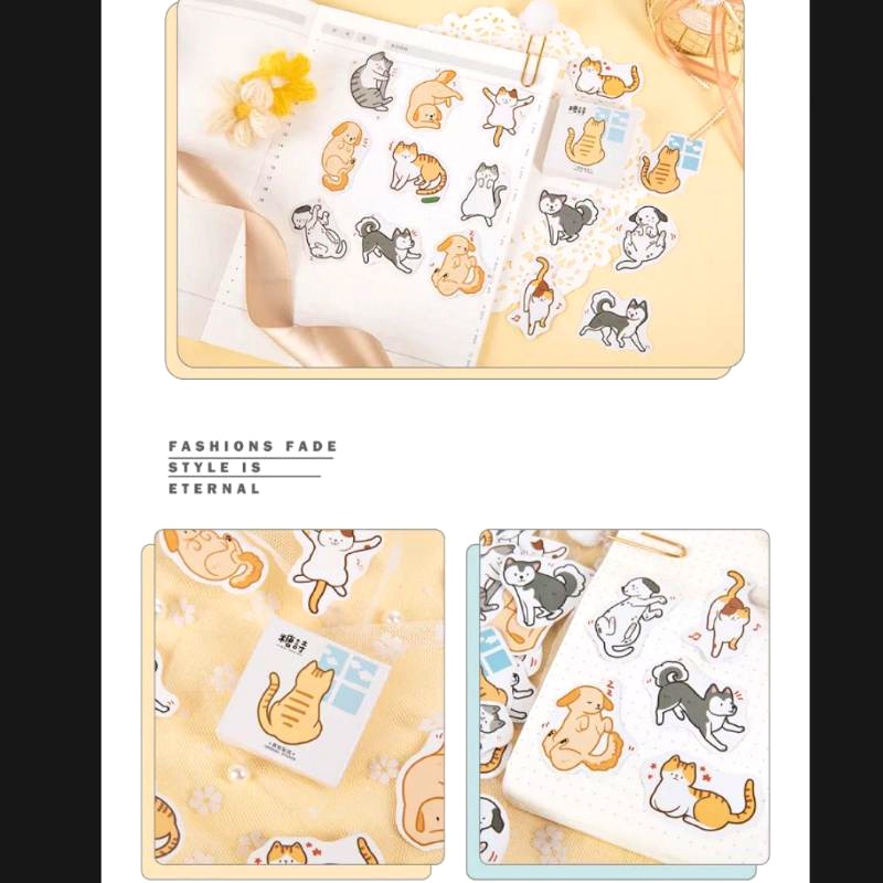 STICKER thú cưng siêu lười hộp 45 miếng dán trang trí sổ tay, ốp lưng điện thoại, li cốc - S14