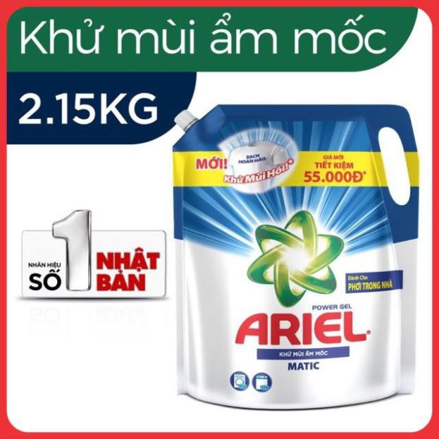 Nước giặt Ariel Matic khử mùi ẩm mốc túi 2.15kg