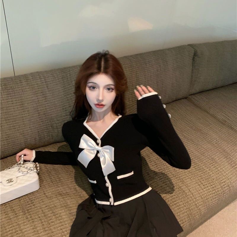 Áo khoác cardigan tay dài dệt kim  dáng ngắn hàng quảng châu ulzzang  Len mỏng
