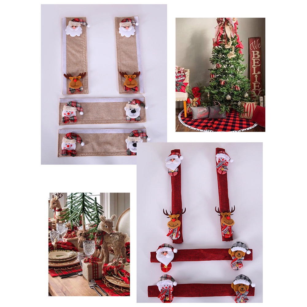 Set 4 Vỏ Bọc Tay Nắm Cửa Tủ Lạnh Chống Tĩnh Điện Hình Ông Già Noel/Người Tuyết