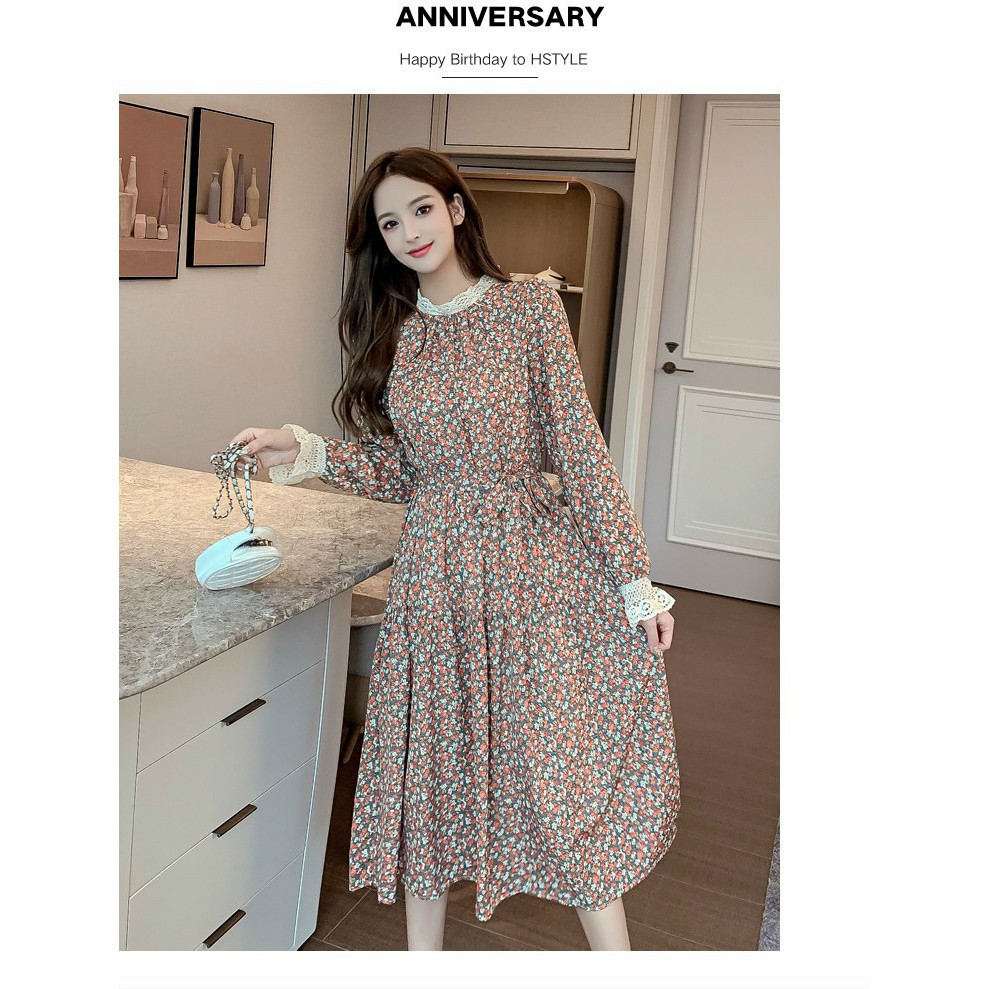 Váy bầu thu đông hoa nhí phong cách vintage V259